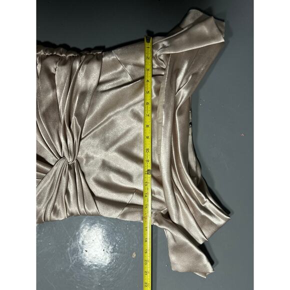 AIDAN MATTOX STRETCH MIKADO MIDI off shoulder beige setting formal dress Sz 8 - Picture 8 of 13